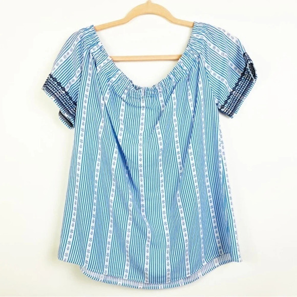 THML Blue Embroidered Top Off‎ The Shoulder Size Large - Picture 5 of 7